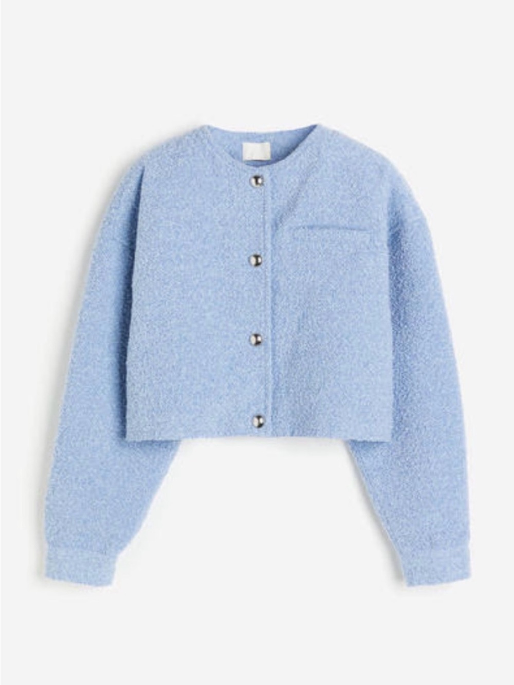 Light Blue, Oversized, Cropped Button-Front Jacket